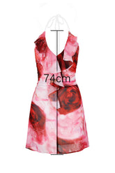 Rose Print Frill Halter Mini Dress